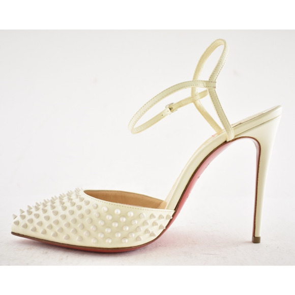 Christian Louboutin Baila Spike 100 Neige White Slingback Strap Heel Pump 36.5 - Picture 8 of 12